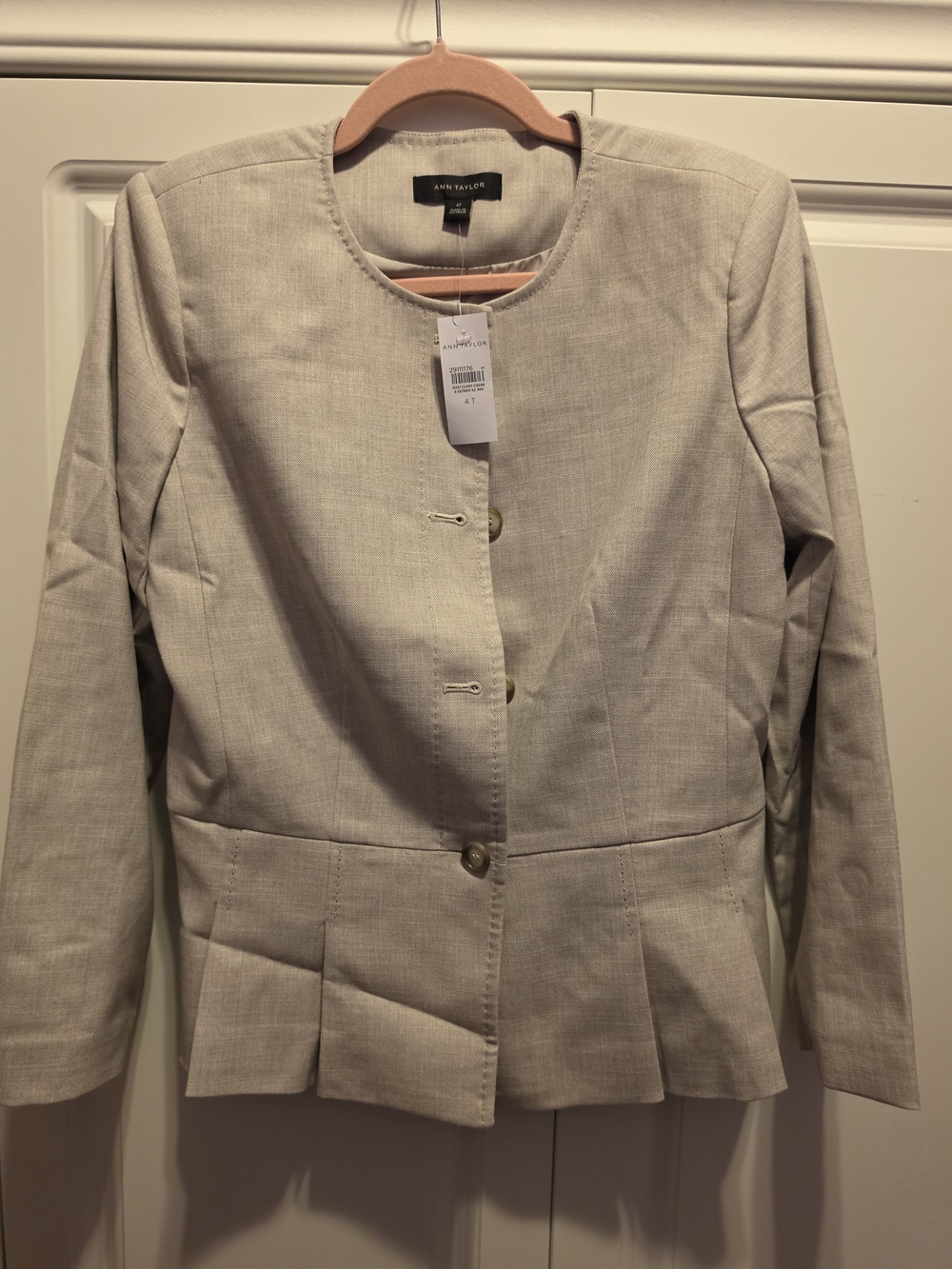 Ann Taylor Light Gray Collarless Peplum Blazer & Pants